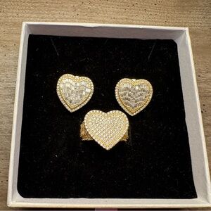 Ring And Earrings Heart Jewelry Set